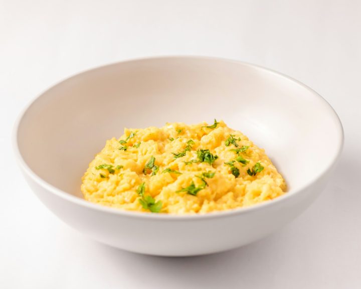 Close-up of a bowl of eggs on a table