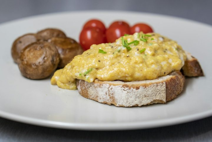 Egg omelet served on a plate for breakfast