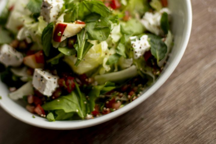 Fresh salad with feta cheese and vegetables